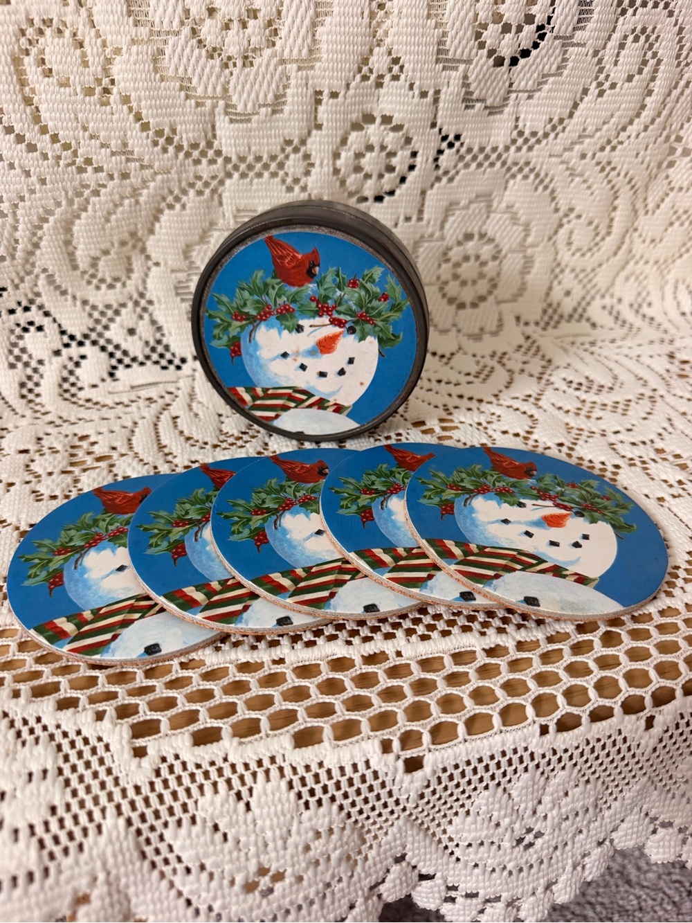 Holiday Snowman Coasters Set in Blue Snowman Design